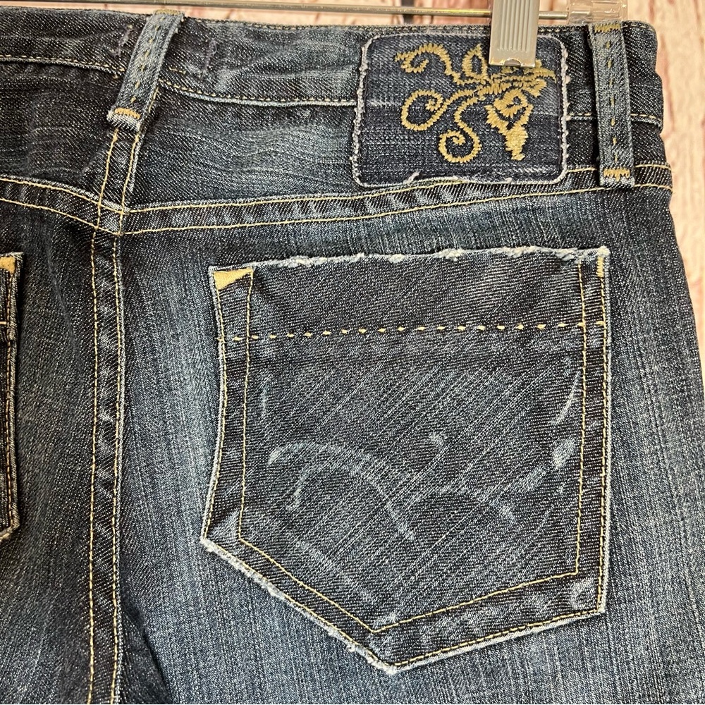 GoldSign Desire Lowrise Distressed Flare Bootcut Denim Jeans USA Made SZ 27 EUC - Picture 5 of 16